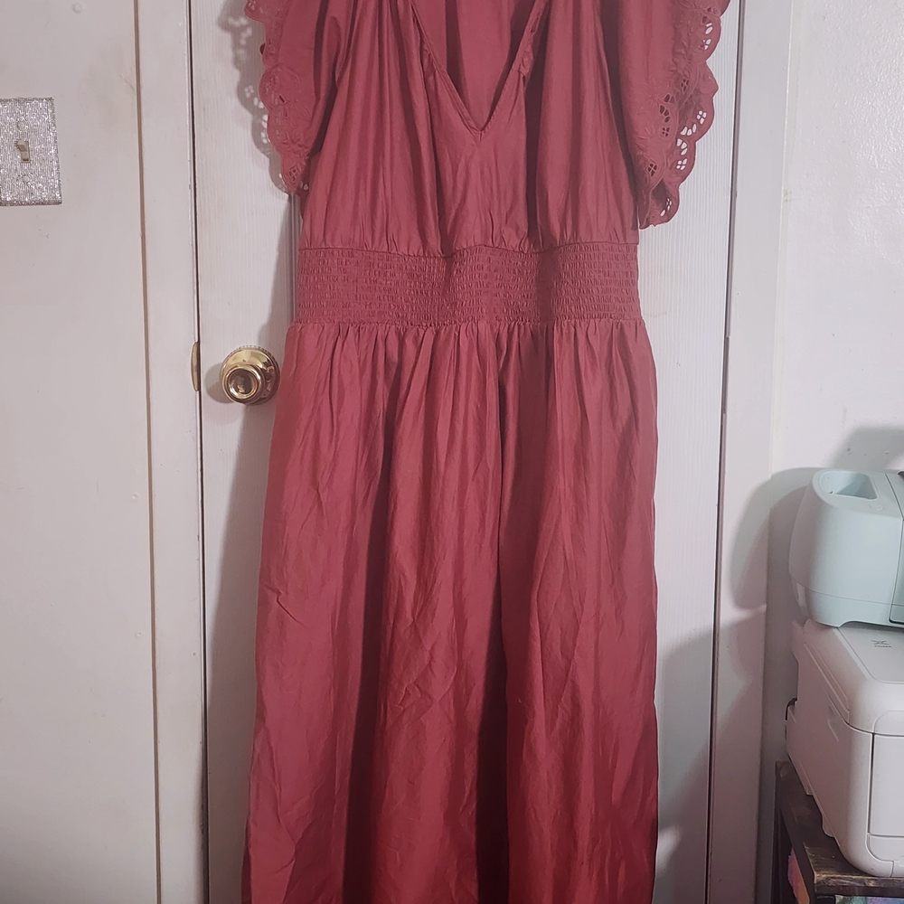 Old Navy Red Lace Sleeve Maxi Dress